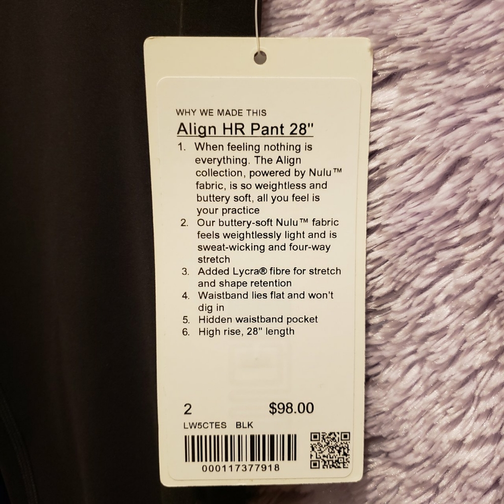 LULULEMON BLACK ALIGN 28"/ SIZE 2 PANTS